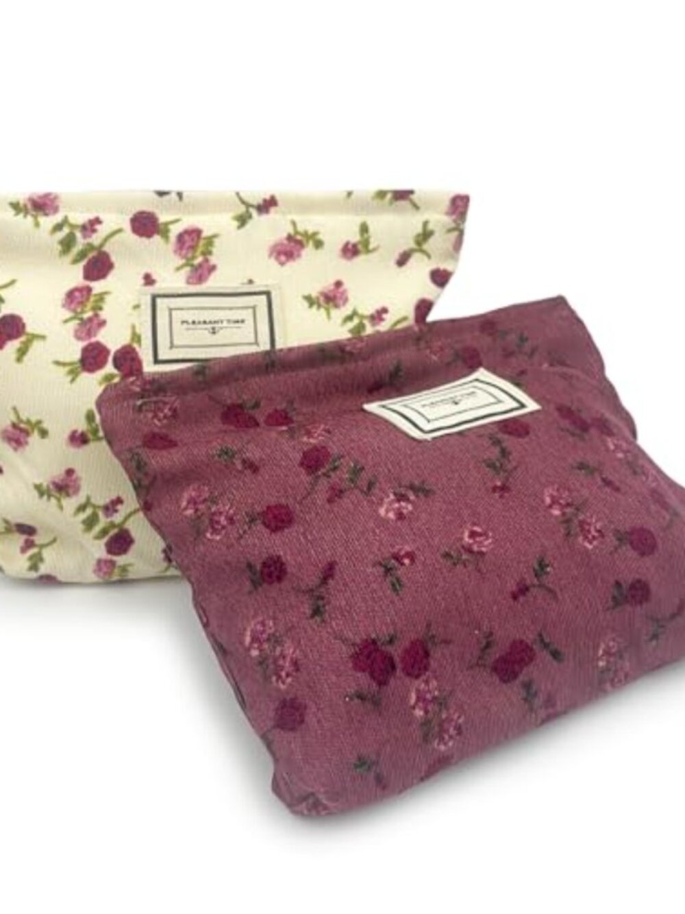 2 Pack Corduroy Cosmetic Bag Set Floral Travel Makeup Pouch Zipper Organizer